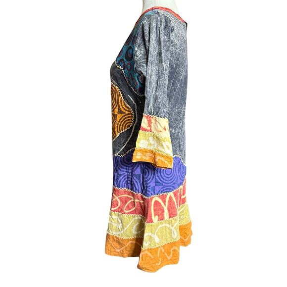 RISING INTERNATIONAL Dress Medium 3/4 Sleeve Boho Patchwork Embroidered Hippie - Picture 2 of 10